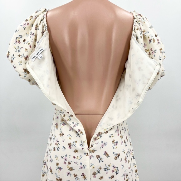 NWT AND NOW THIS Cream Floral Puff Sleeve Front Slit Midi Dress - Picture 8 of 13